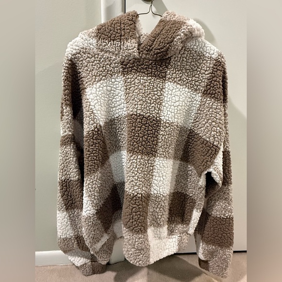 SHEIN Tops - SHEIN Brown and White Plaid Hoodie